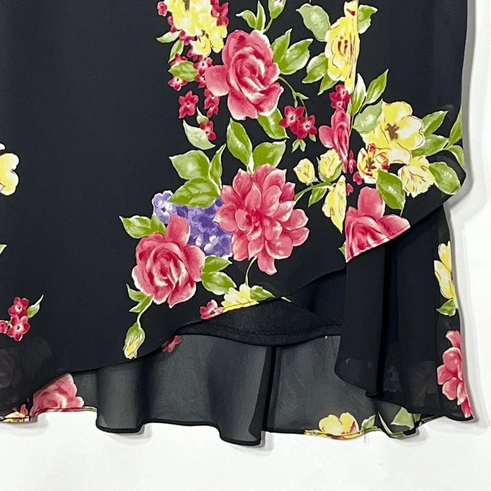 Studio I Womens 20W Black Floral 2 Piece Set Chiffon Top and Skirt Special Event